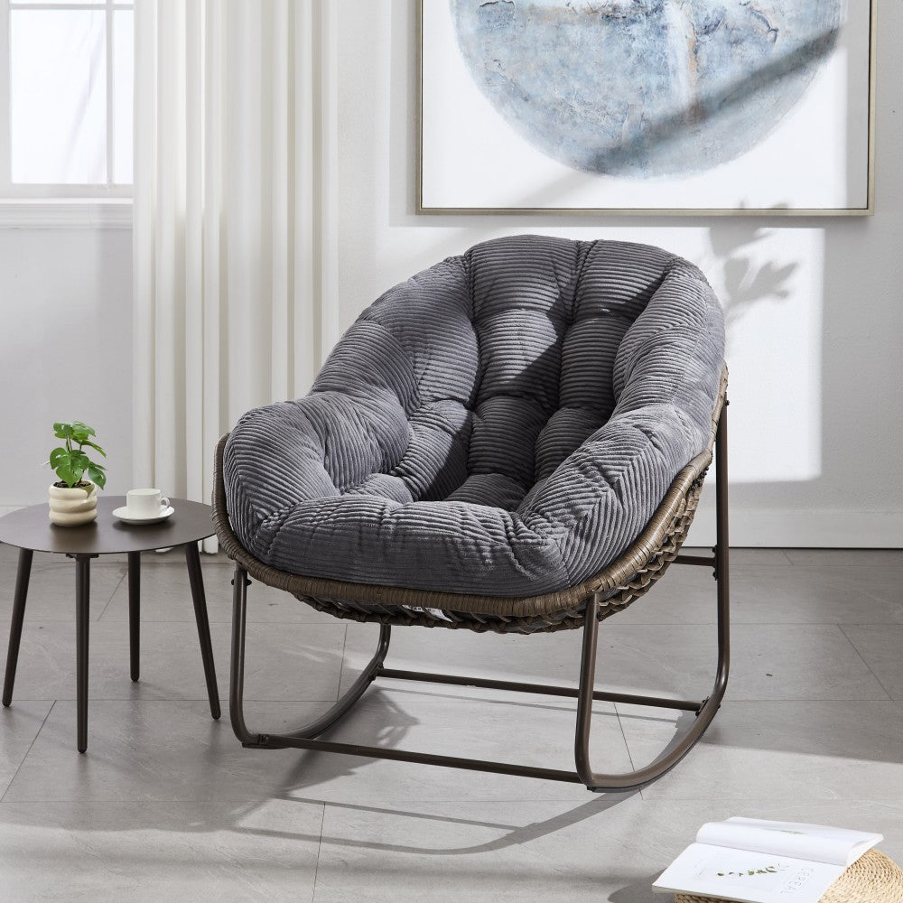 ya 28 Rattan Rocking Chair Padded Cushion Rocker Recliner Chair Outdoor Grey