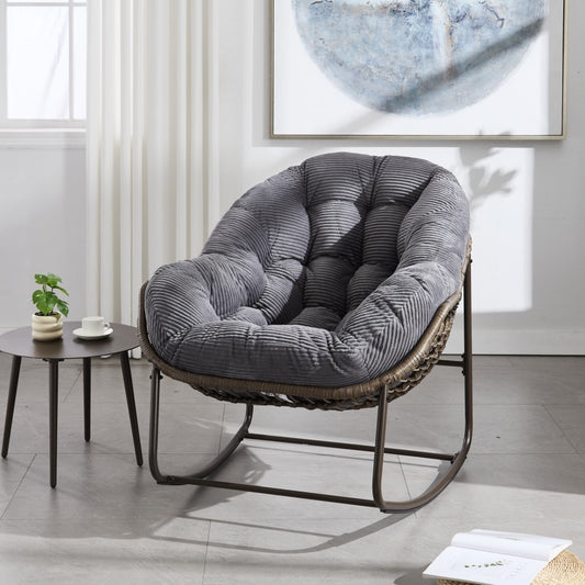 ya 28 Rattan Rocking Chair Padded Cushion Rocker Recliner Chair Outdoor Grey