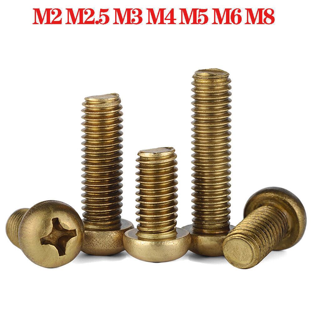Brass Phillips Round/Pan Head Machine Screws M2 M2.5 M3 M4 M5 M6 M8 Cross Screws