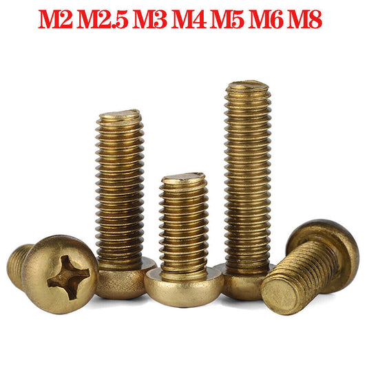 Brass Phillips Round/Pan Head Machine Screws M2 M2.5 M3 M4 M5 M6 M8 Cross Screws