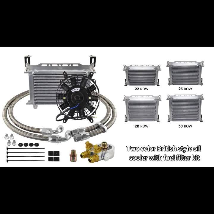ya 5 8.7 13 Row Oil Cooler Kit w/Thermostat Oil Filter Adapter Kit+7 Electric Fan Kit BL