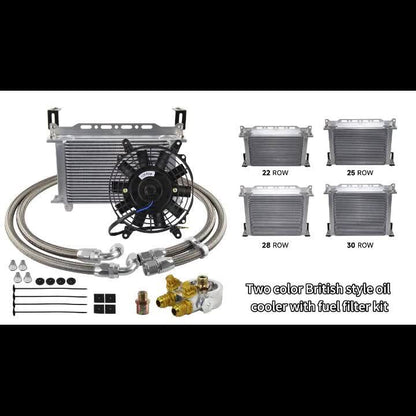 ya 5 8.7 13 Row Oil Cooler Kit w/Thermostat Oil Filter Adapter Kit+7 Electric Fan Kit BL