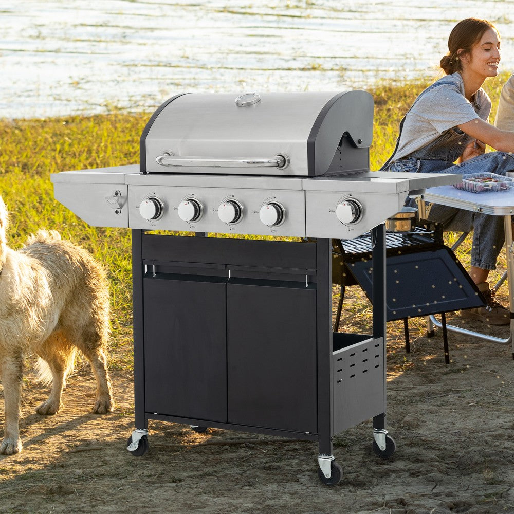 ya 28 4-Burner Propane Gas Grill - Stainless Steel, Side Burner, 46,500 BTU Silver
