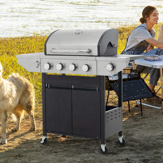 ya 28 4-Burner Propane Gas Grill - Stainless Steel, Side Burner, 46,500 BTU Silver