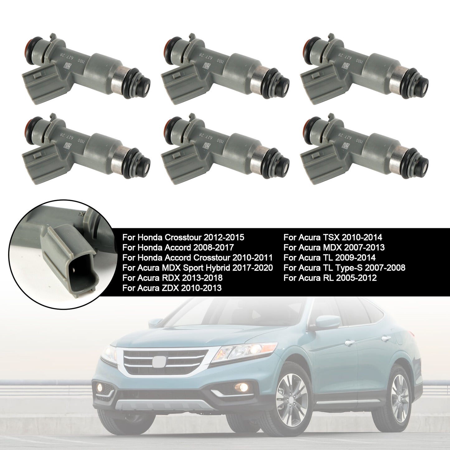 ya 1 8.5.2 6PCS Fuel Injector 16450-R70-A01 For Accord Crosstour MDX 3.0L 3.5L 3.7L V6