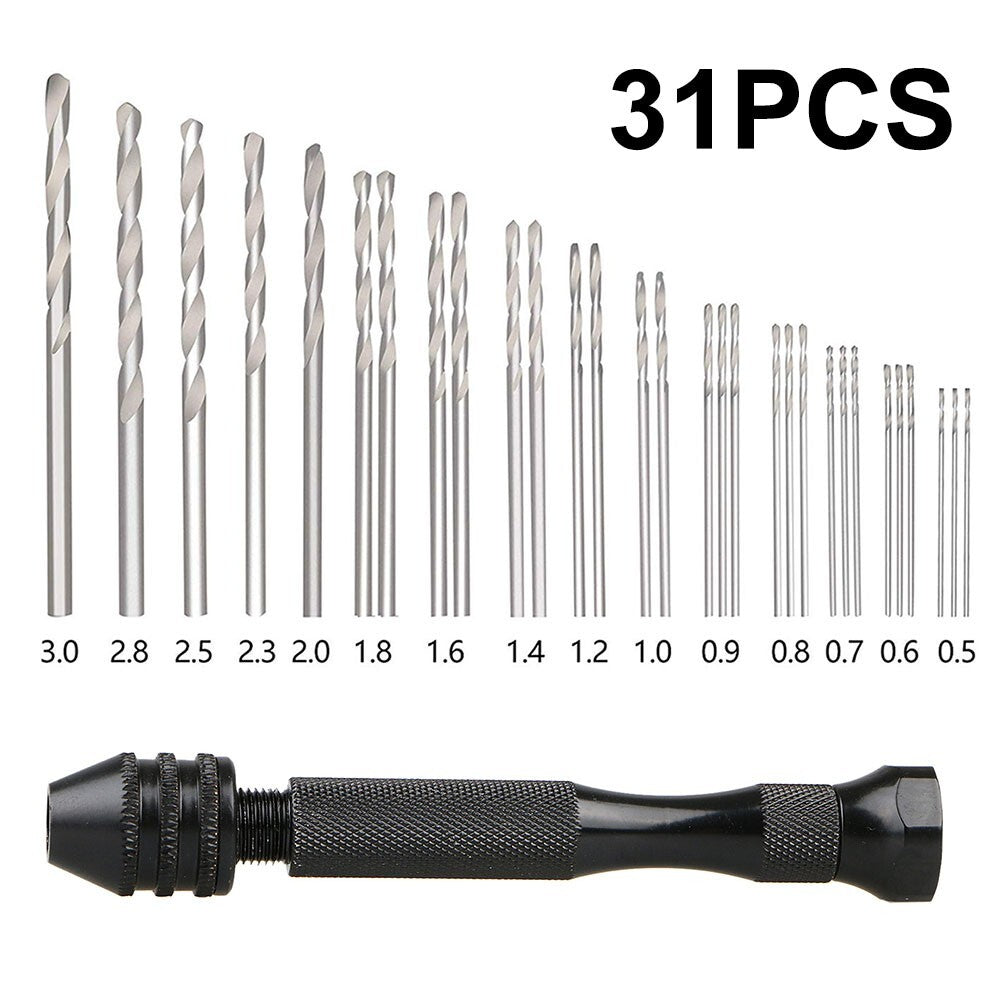 ya 25 31x Hand Drill Bits Set Pision Pin Vise-Mini Repair Rotary DIY Tools