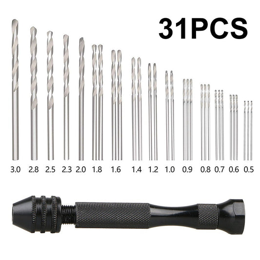 ya 25 31x Hand Drill Bits Set Pision Pin Vise-Mini Repair Rotary DIY Tools