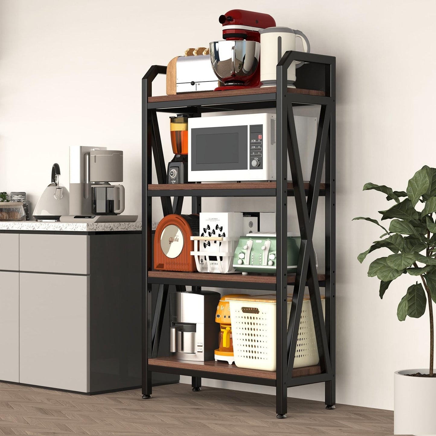 ya 16 Black 4-Level Kitchen Shelves For Kitchen and Living Room Convenient Storage