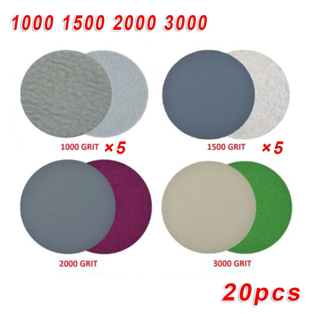 ya 14 20pcs 5 Inch Hook Loop Wet/Dry Sanding Discs 1000 1500 2000 3000 Grit Sandpaper
