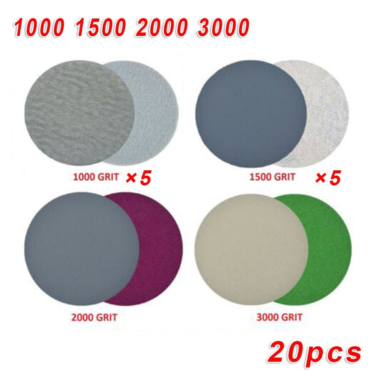 ya 14 20pcs 5 Inch Hook Loop Wet/Dry Sanding Discs 1000 1500 2000 3000 Grit Sandpaper