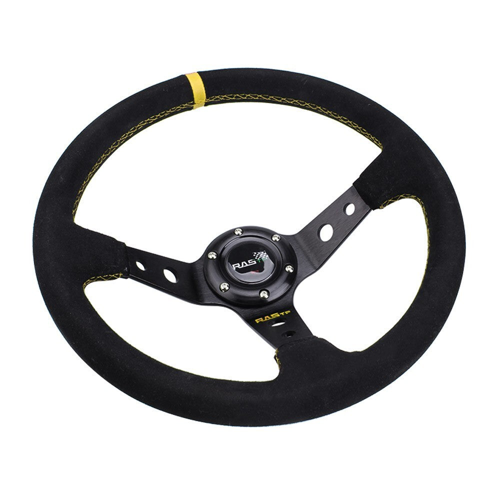 ya 8 5.27 14¡± 350mm Deep Steering Wheel with Suede Leather Drifting 6Bolt with Logo