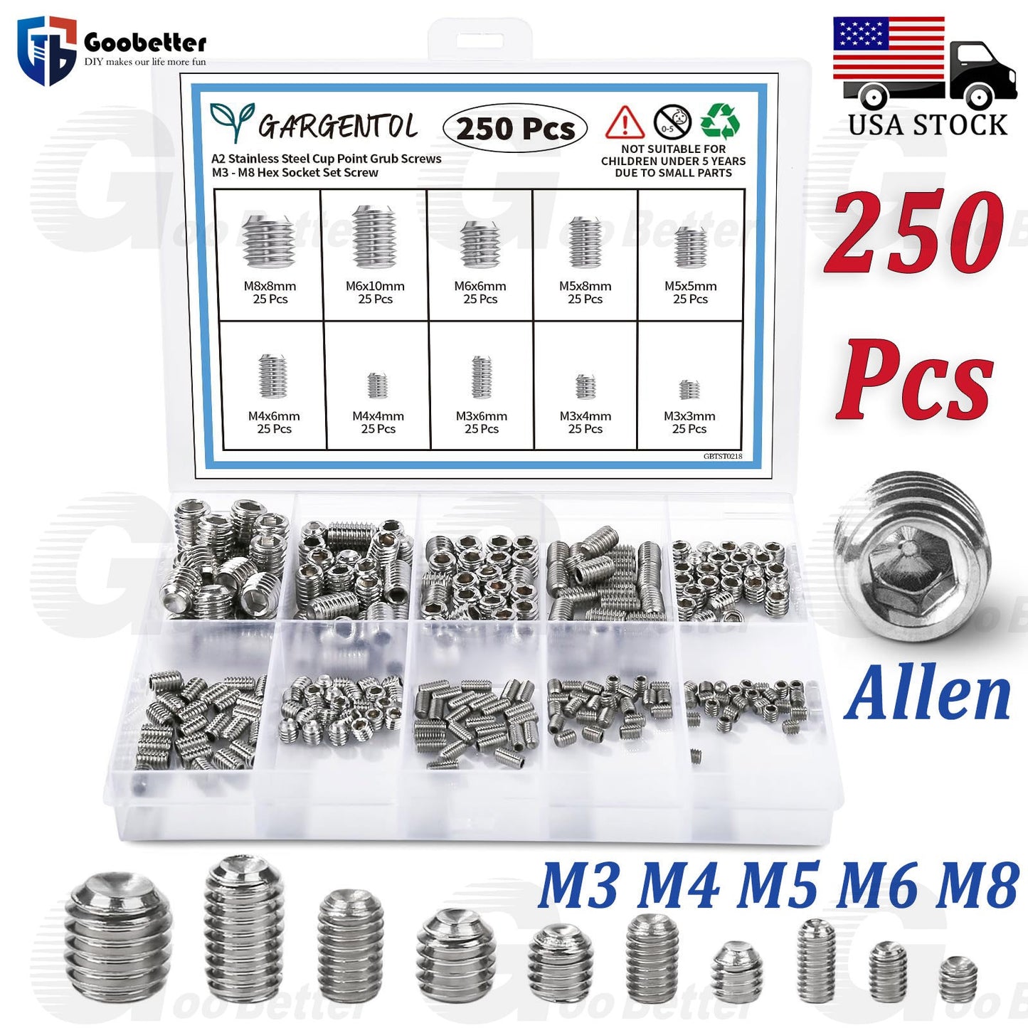 M3 M4 M5 M6 M8 Stainless Steel Grub Screws Allen Socket Set Screws Cup Point Set