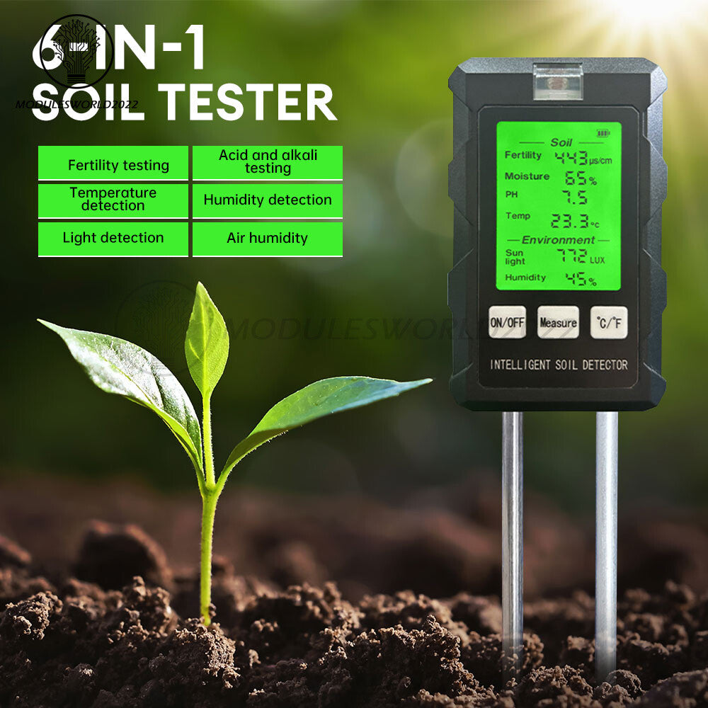 ya 26 6-in-1 PH Tester Sunlight Soil Moisture Meter Detor Temperature Humidity Test