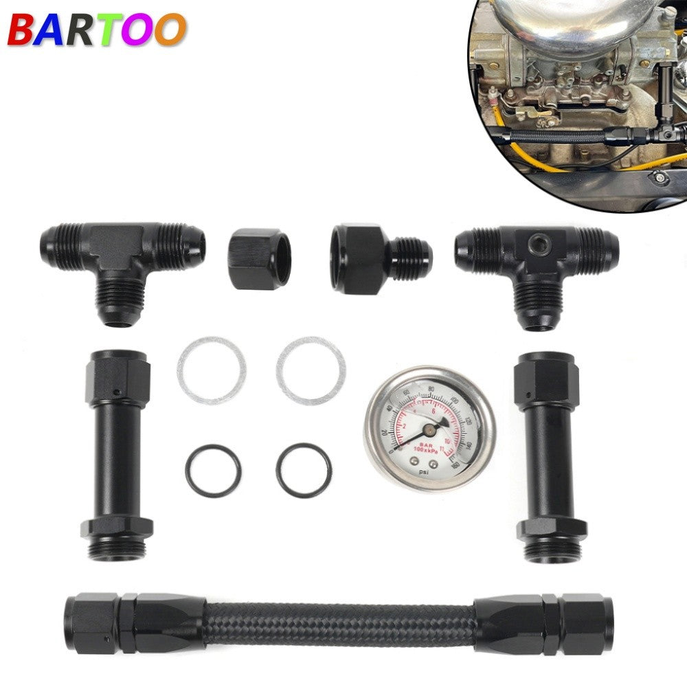 ya 3 6.25.2 Fuel Line Pressure Gauge AN8 Braided Dual Feed Carb For Holley Carburetor 4150