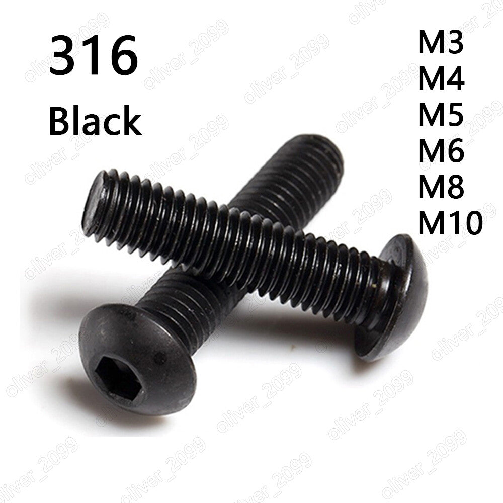 Black 316 Stainless Steel Hex Socket Bolts Button Head Screws M3 M4 M5 M6 M8 M10