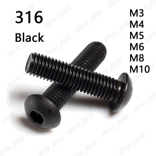 Black 316 Stainless Steel Hex Socket Bolts Button Head Screws M3 M4 M5 M6 M8 M10