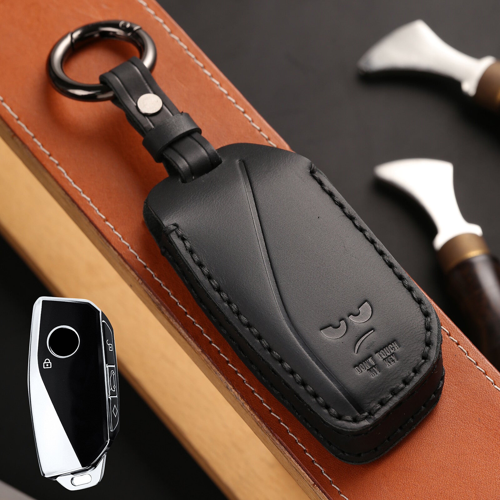 ya 5 6.16 Leather Remote Key Ring Cover Protect 3 Button for BMW Ix X7 I7 XM 2023 2024