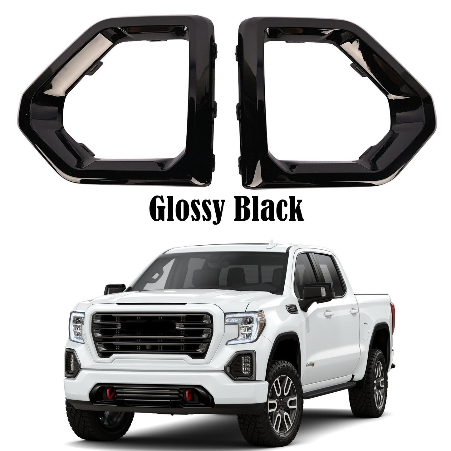 ya 1 7.4 Gloss Black Front Fog Light Outer Bezel Cover for for GMC for Sierra 2019-21 Denali SLT