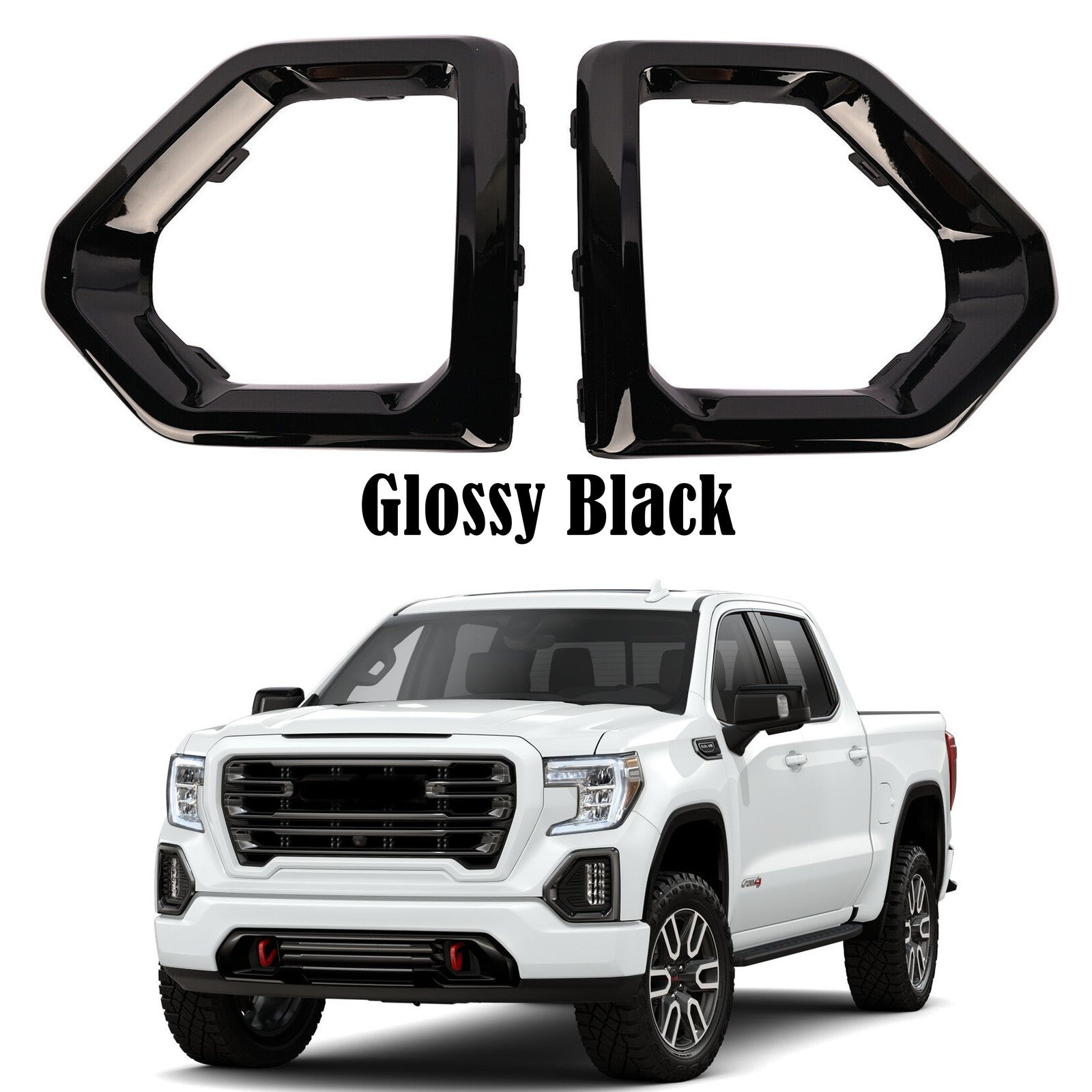 ya 1 7.4 Gloss Black Front Fog Light Outer Bezel Cover for for GMC for Sierra 2019-21 Denali SLT