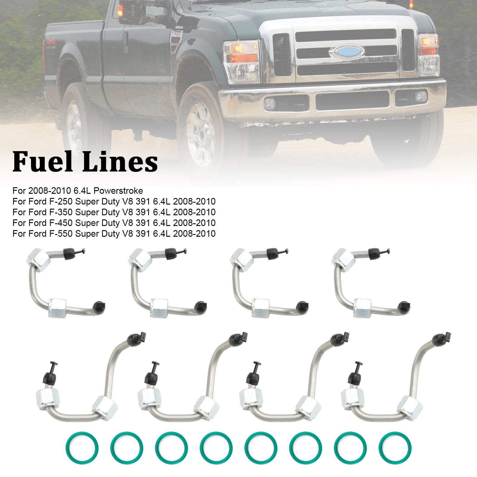 ya 1 8.12 baidi 8PCS Fuel Injector Install Kit w/ Injector Line for F250-F550 6.4 2008-10U1