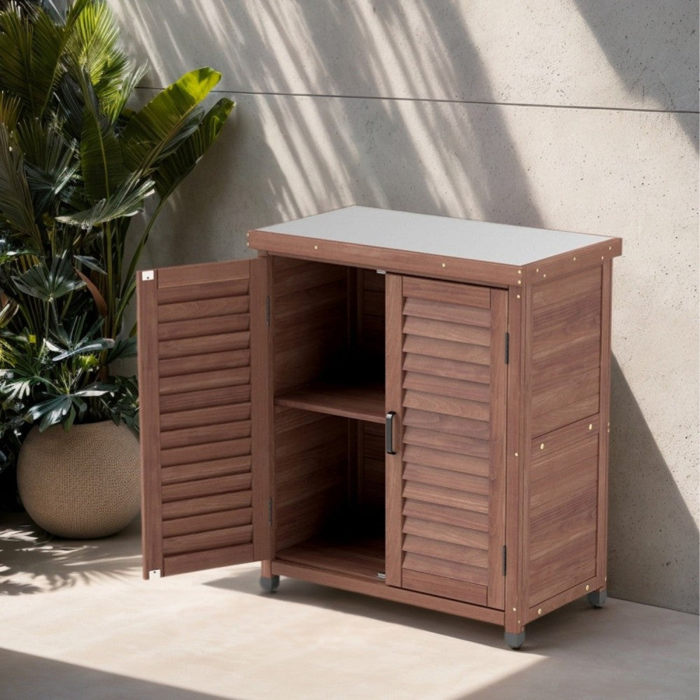 ya 28 31.5x17x36'' Potting Brown Bench - Metal Table Top, Storage Cabinet for Garden