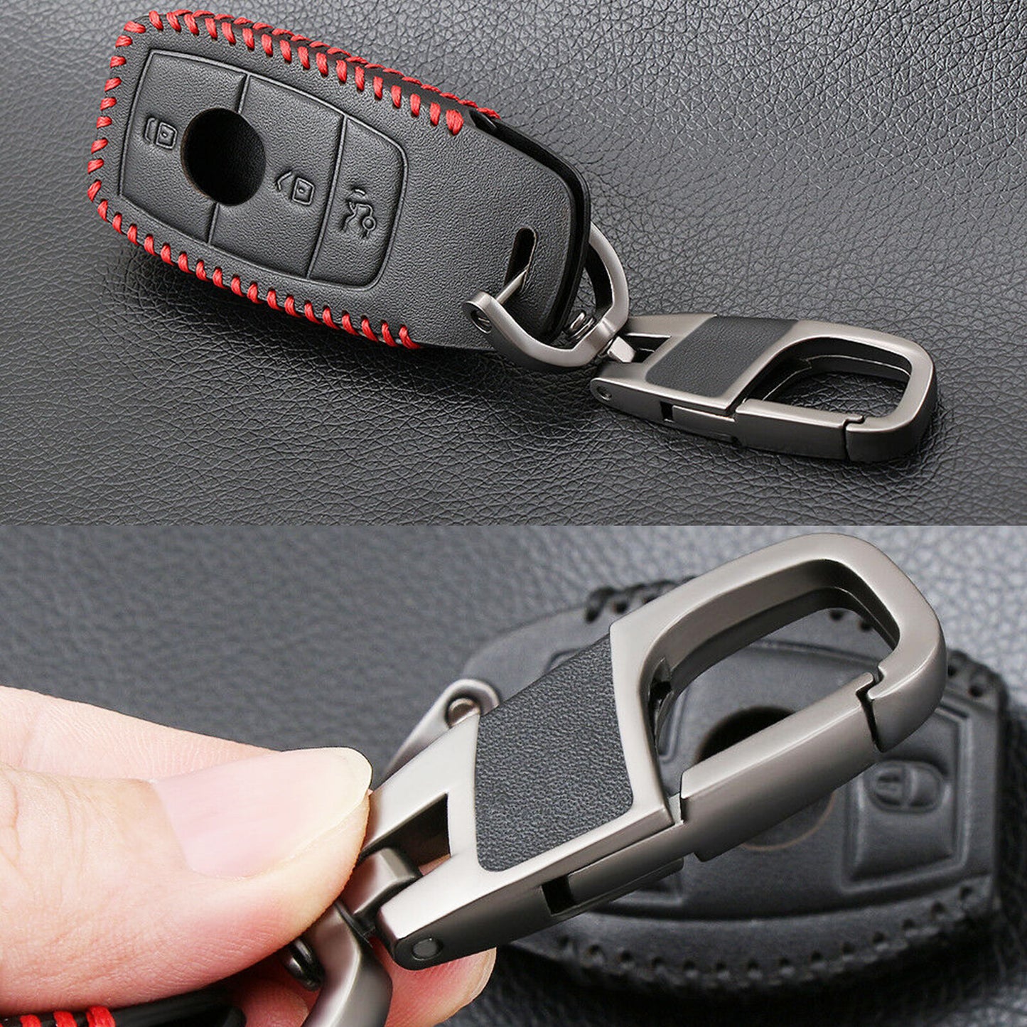 ya 5 8.7 Leather Car Remote Key Fob Case Cover for Mercedes-benz E S Class E300 Key Ring