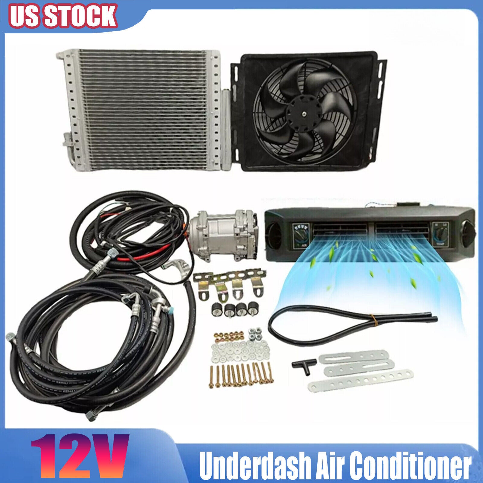 ya 7 6.11 12V Electric Underdash Air Conditioner Universal Auto A/C Car Kit For Truck Van