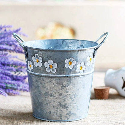 ya 14 Flower Pot Daisy Embossed Garden Metal Tin Bucket Planter Pots with Handle