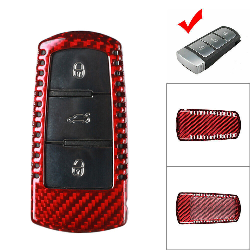 ya 5 8.7 Car Remote Key Fob Cover Case Fit 2009-2012 for VW CC for Passat B6 Carbon Fiber Red wa