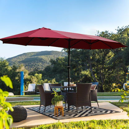ya 15 10.20 15x9ft w/Light&Base Double-Sided Rectangular Patio Market Umbrella