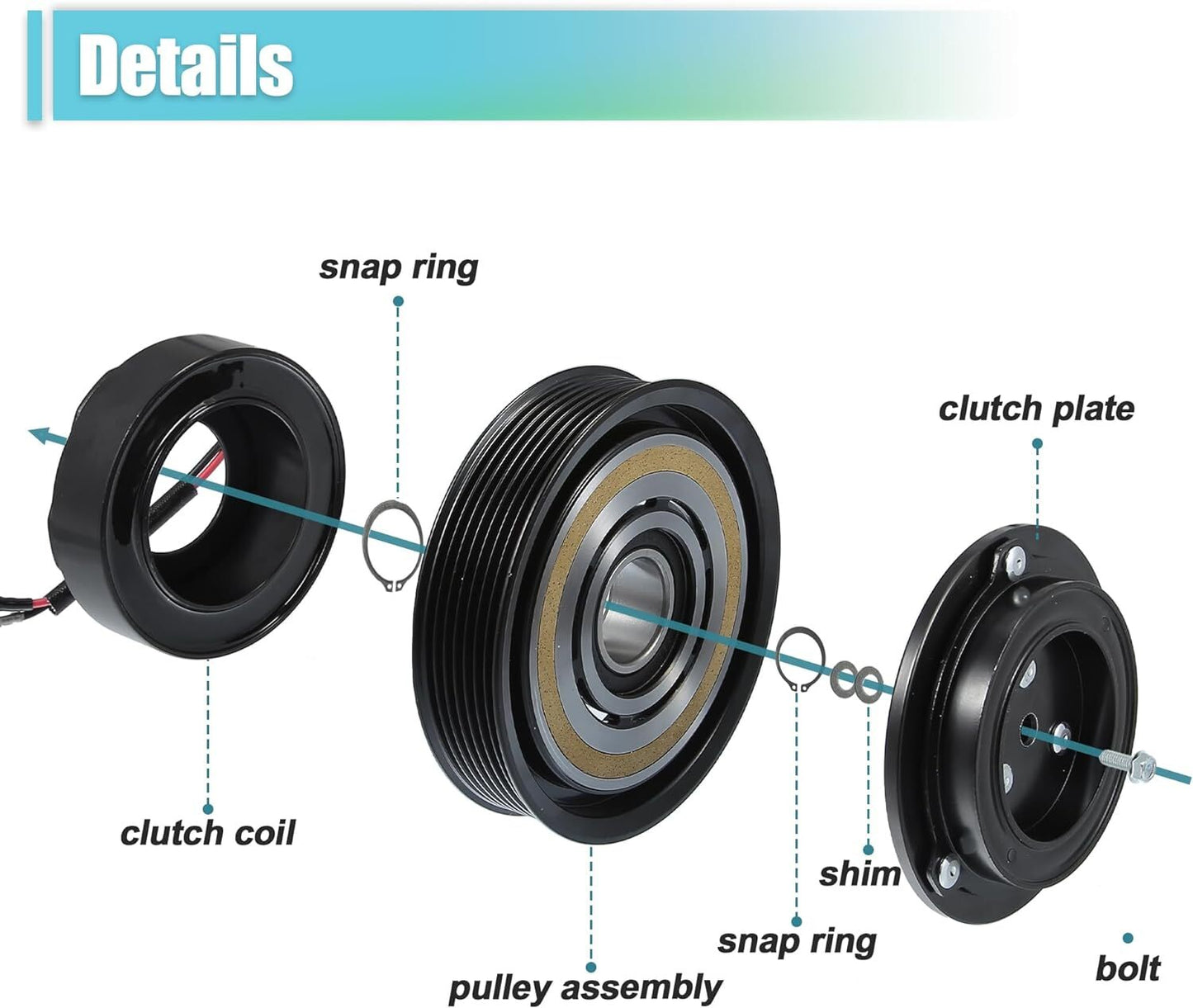 ya 5 8.7 AC Compressor Clutch Kit Pulley Coil for 2005-2015 for Toyota Tacoma 2.7L/4.0L