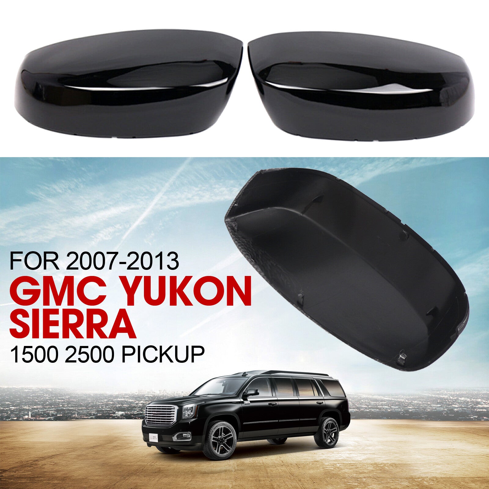 ya 1 8.5.1 For 2007-2013 for GMC for Yukon for Sierra 1500 2500 Gloss Black Rearview Mirror Cover Cap