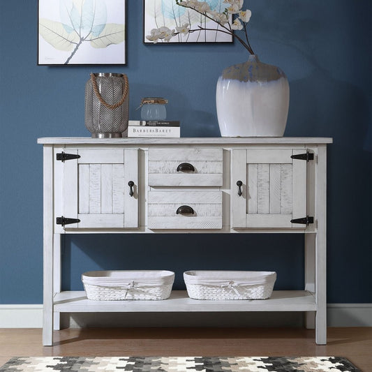 ya 28 48'' Solid Wood Sideboard -  2 Drawers+Cabinets+Bottom Shelf Antique White 
