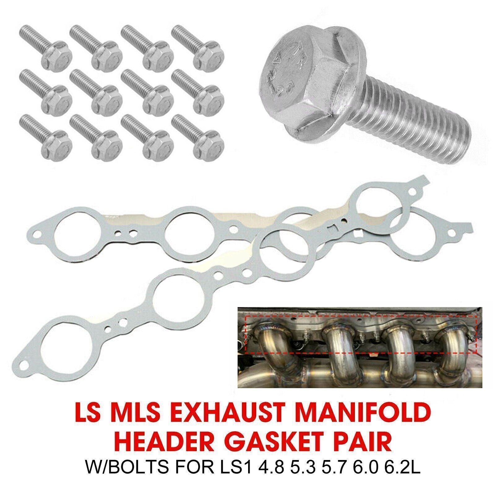 ya 1 8.12.2 baidi LS MLS Manifold Header Gasket Pair W/Bolts For LS1 4.8 5.3 5.7 6.0 6.2qp