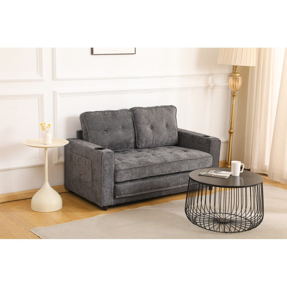 ya 28 Dark Gray 55 3-Fold Convertible Futon Sleeper Sofa ÿ Velvet Linen Fabric