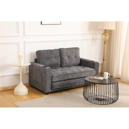 ya 28 Dark Gray 55 3-Fold Convertible Futon Sleeper Sofa ÿ Velvet Linen Fabric