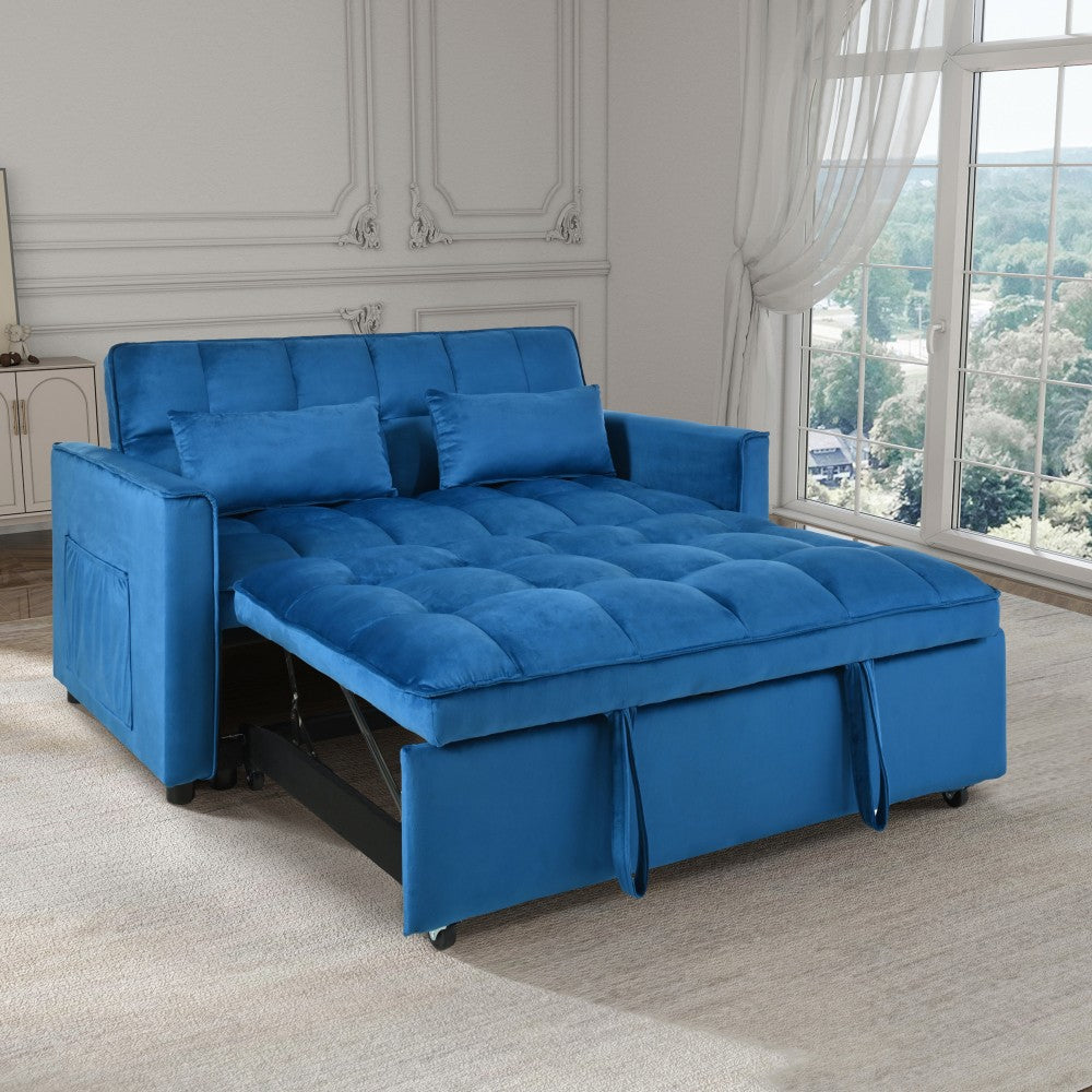 ya 28 3-in-1 Convertible Blue Sofa Bed - Pull Out, Backrest, Pillows, for Living Room