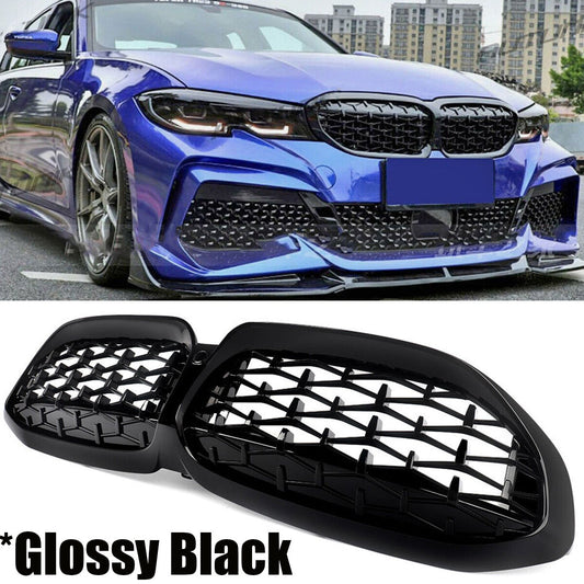 ya 10 10.28 Diamond Front Kidney Grill Grille For G20 330i M340i 2019-2022 Gloss Black 
