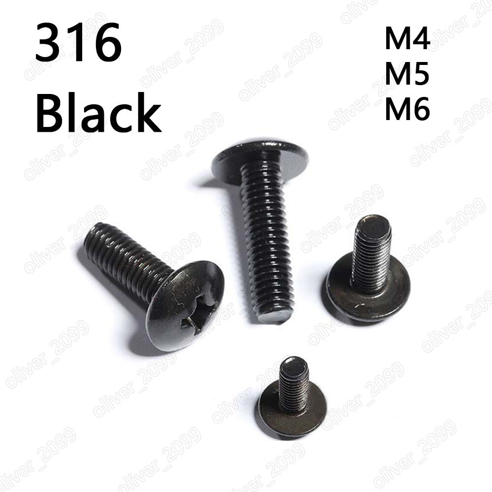Black 316 Stainless Steel Phillips Recessed Truss Head Machine Screws M4 M5 M6