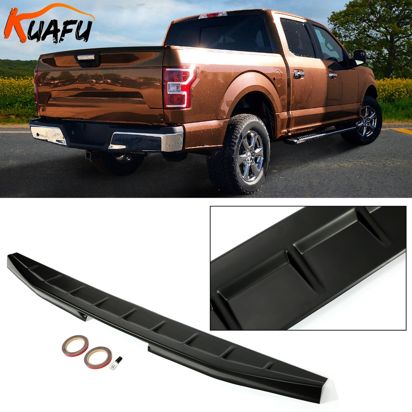 ya 3 6.25.3 For 2015-2020 for Ford F150 F-150 Tailgate Rear Top Wing Spoiler Black ABS Plastic