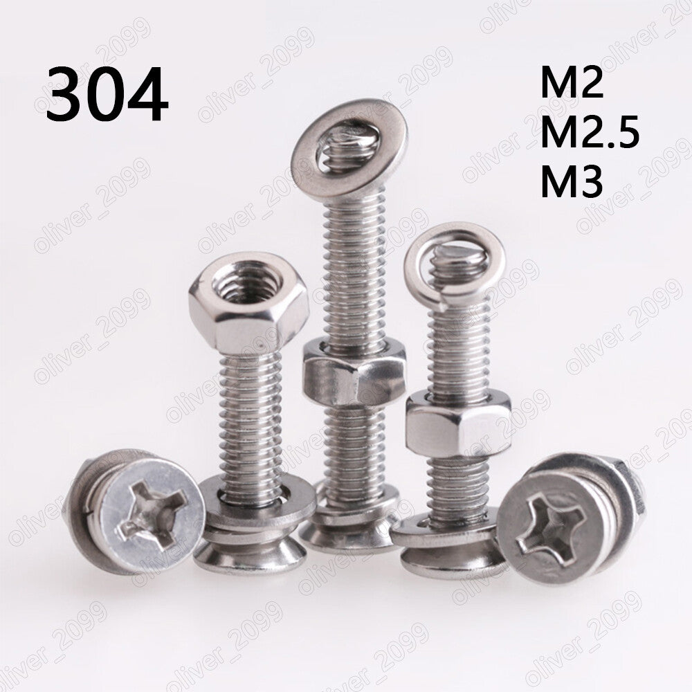304 Stainless Steel Phillips Countersunk Head Screws Hex Nuts Flat Spring Washer