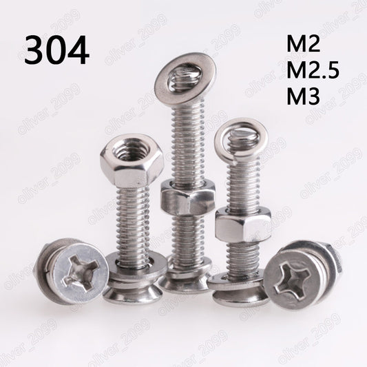 304 Stainless Steel Phillips Countersunk Head Screws Hex Nuts Flat Spring Washer