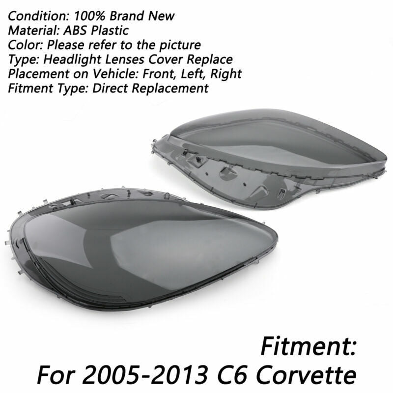 ya 1 8.5.2 Headlight Replacement Lens Driver Passenger L&R PAIR Smoke Fit Corvet C6 05-2013