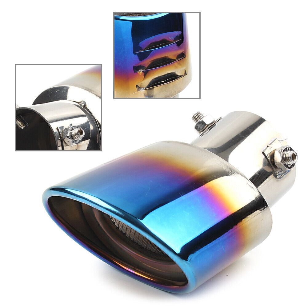 ya 4 6.17.2 Blue Stainless Steel Car Rear Pipe Tail Muffler Tip Round Accessories