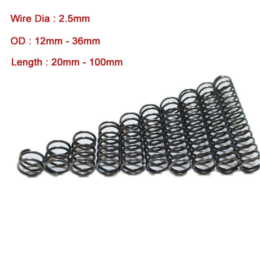 5 Pcs Steel Compression Spring Wire Diameter 2.5mm Pressure Spring OD 12mm-36mm