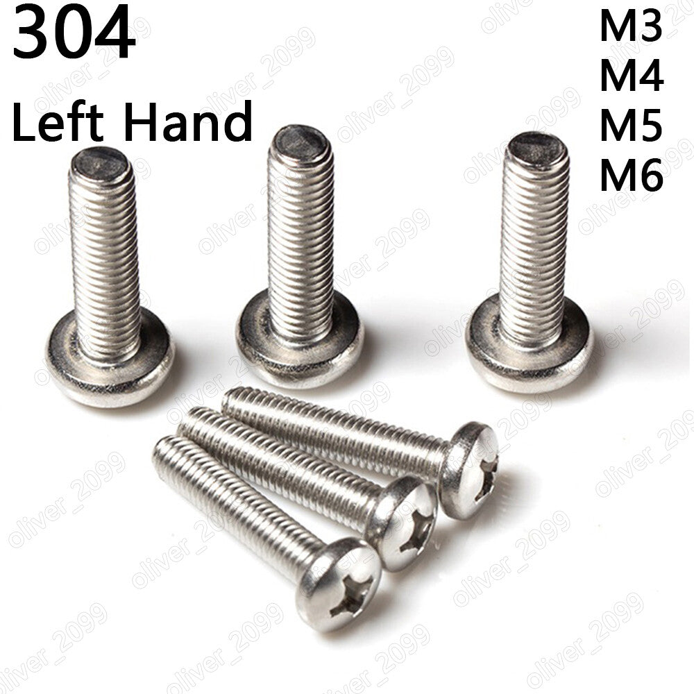 304 Stainless Steel Phillips Cross Pan Head Screws Left Hand Thread M3 M4 M5 M6