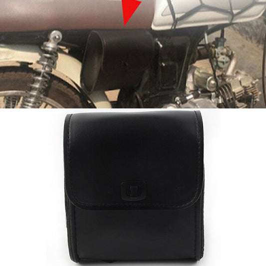 ya 11 6.5 1x Universal Black Motorcycle Saddle Luggage Pu Leather Side Tool Bag Storage