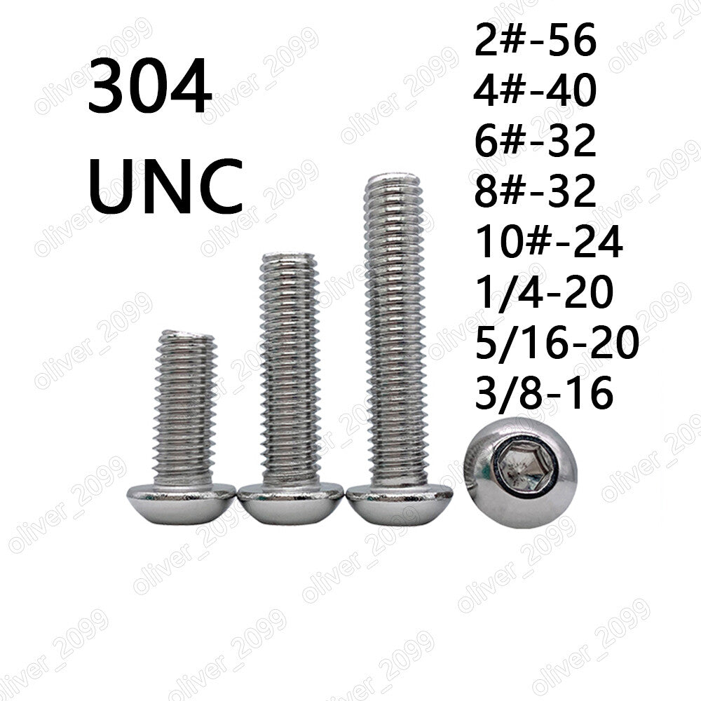 304 Stainless Steel Hex Socket Bolt Button Head Screws 2# 4# 6# 8# 10# 1/4 5/16