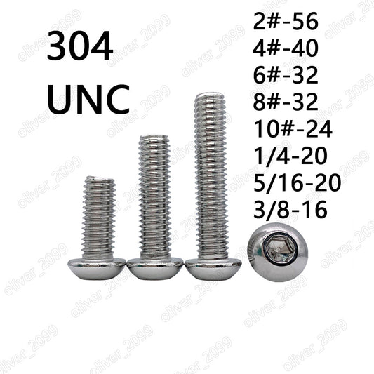 304 Stainless Steel Hex Socket Bolt Button Head Screws 2# 4# 6# 8# 10# 1/4 5/16