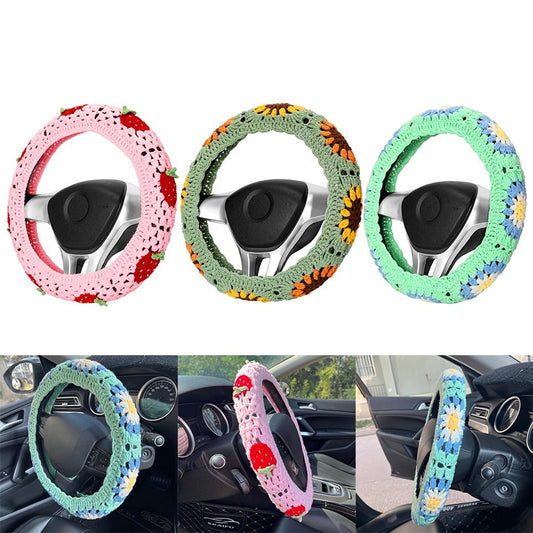 ya 1 7.3 Comfortable and Stylish Crochet Steering Wheel Cover with Sunflower Print